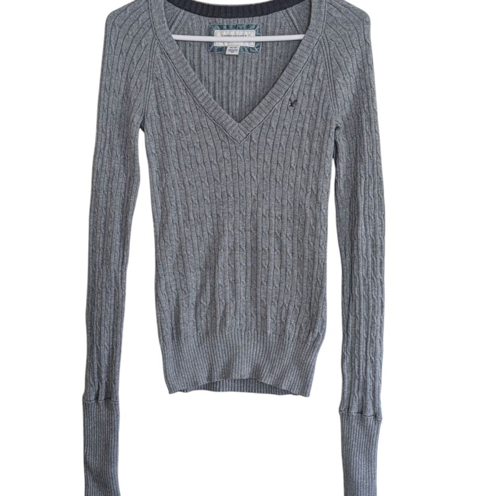 American Eagle Y2K Grey Medium V neck Sweater